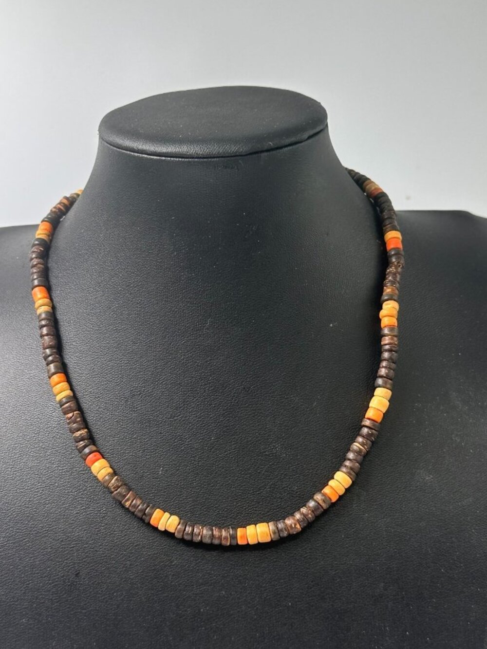 3/$30 Mens Necklace Coconut Shell Bead Brown Orange Surfer Beach Boho Tribal 14"